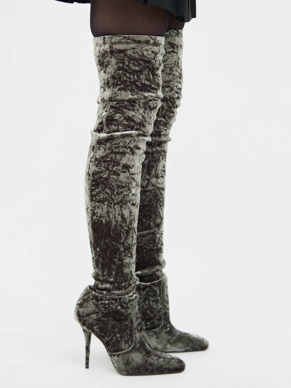 Saint Laurent Crushed Velvet Over-the-Knee Stiletto Boots